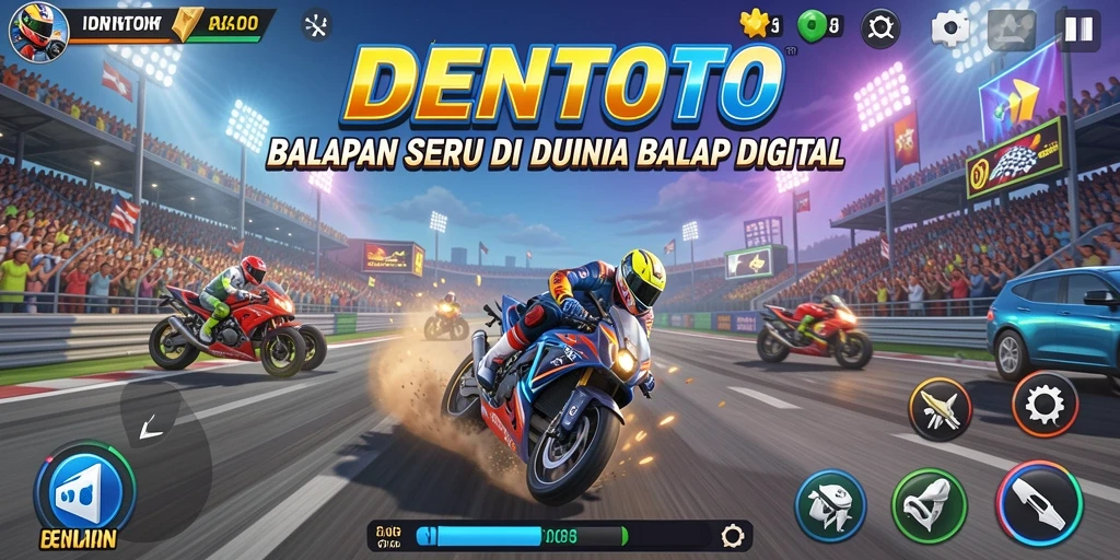 Tangkapan layar gameplay <strong>DENTOTO</strong> menampilkan aksi balapan yang mendebarkan.