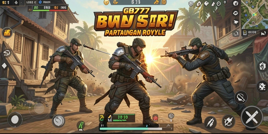 Screenshot utama GB777 menampilkan aksi seru dalam Battle Royale.