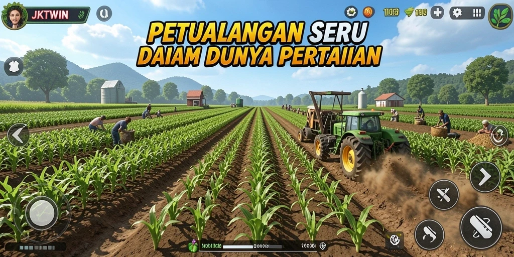 Screenshot JKTWIN menampilkan petualangan seru di dunia pertanian.