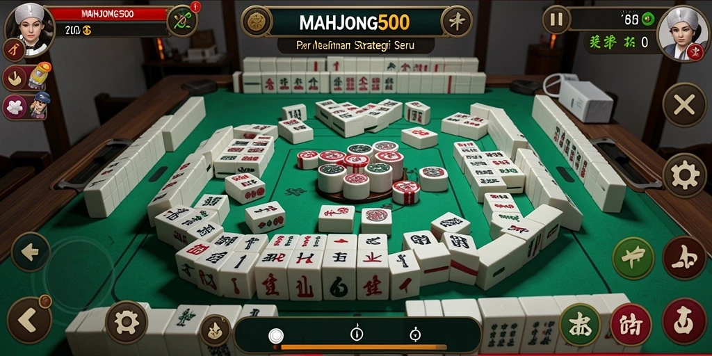 Tangkapan layar permainan MAHJONG500 dengan ubin mahjong yang berwarna-warni.