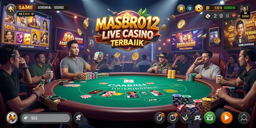 Tampilan screenshot menunjukkan dealer profesional dan suasana permainan yang menarik.