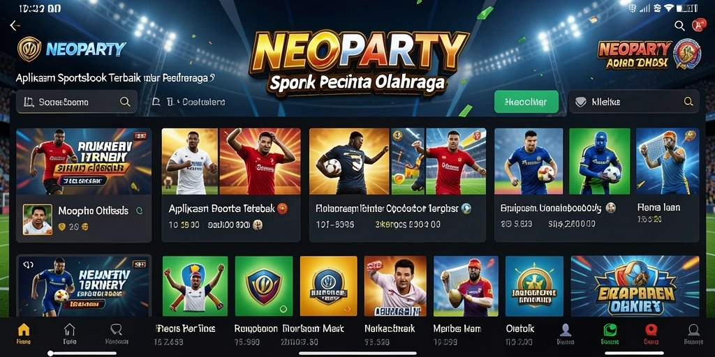 Tampilan gameplay NEOPARTY dengan opsi taruhan olahraga beragam.