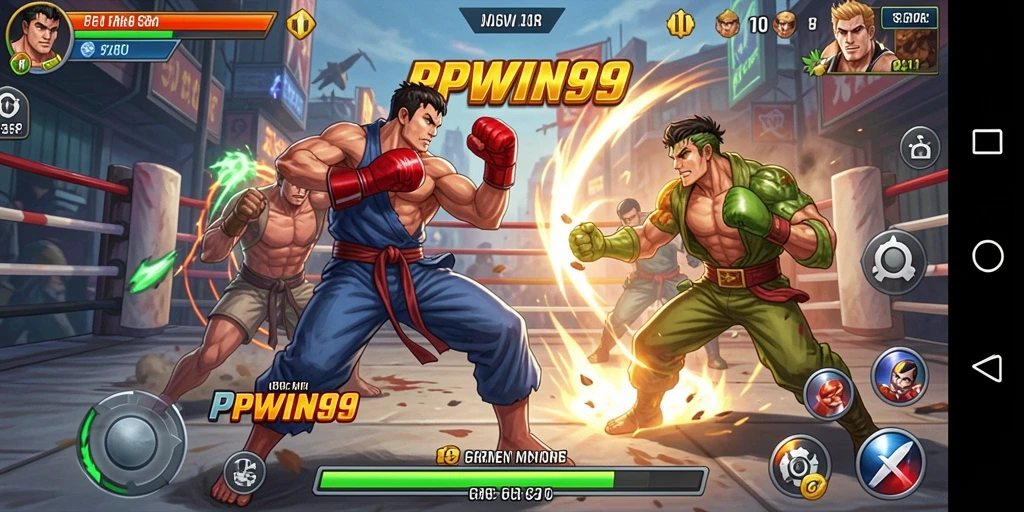 Screenshot gameplay PPWIN99 menampilkan pertarungan intens dan karakter unik.