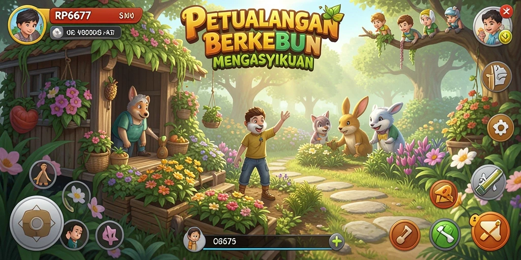 Tampilan gameplay RP6677 yang menampilkan berbagai tanaman dan hewan.